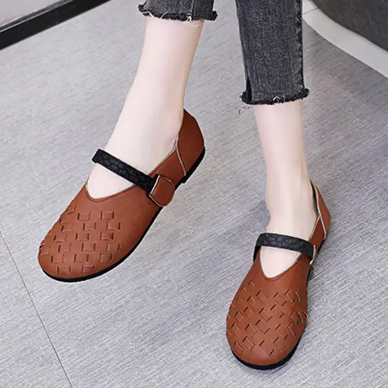 Women's Comfort sofe pu Slip On Loafer Marley Driver Loafers wide buckle flat Shoes Weave Mary Janes Shoes