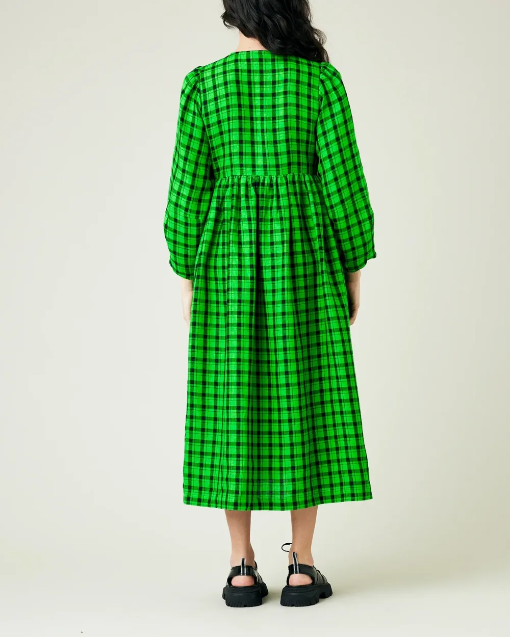 BLACK & GREEN CHECK LINEN DRESS