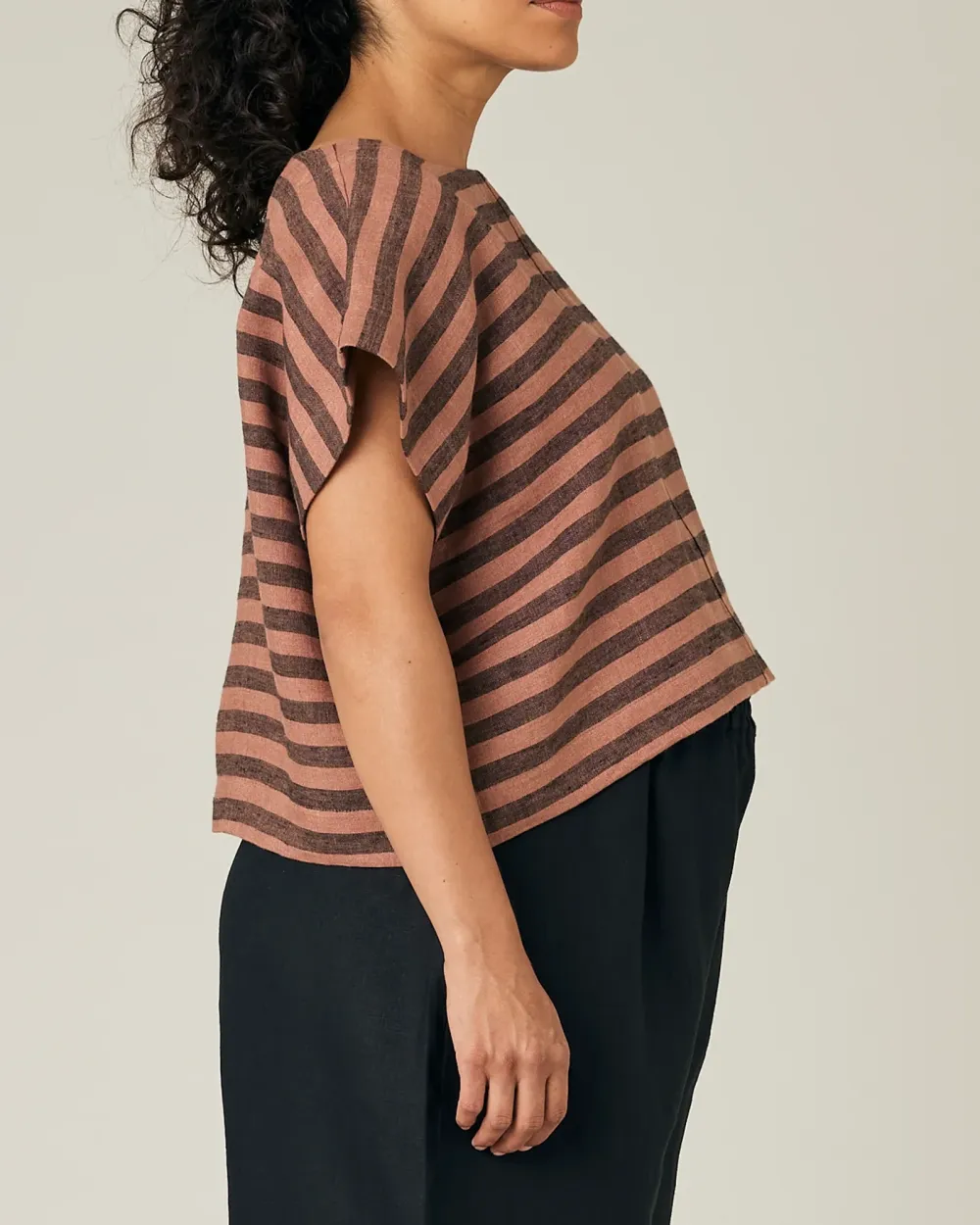 POLLY BISCUIT STRIPE LINEN TOP