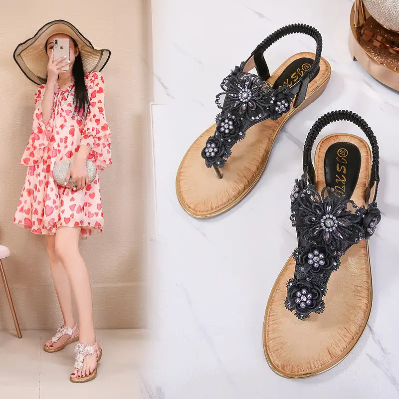 Cilool Open Toe Flowers Bohemian Sandals