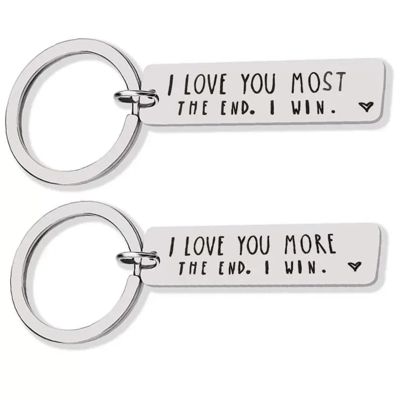 Keyrings Stainless Steel I Love You Most More The End I Win Couples Keychain Metal Key Holders Party Favor