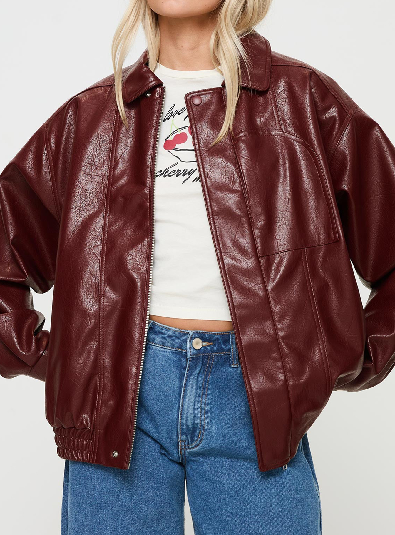 Devija Faux Leather Jacket Burgundy