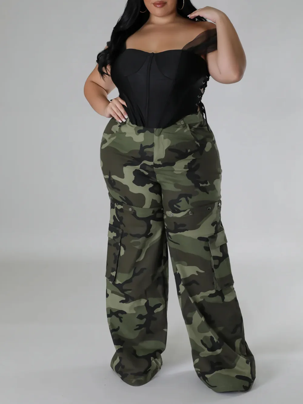 Plus-Size Fashion Women'S Detachable Camouflage Pants