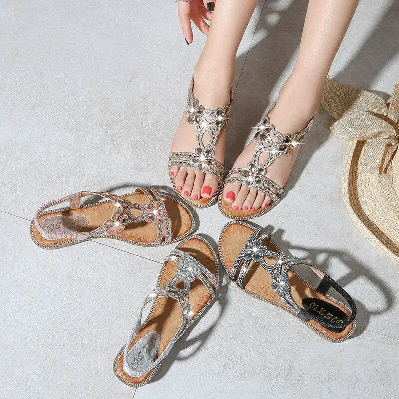 Bohemian Style Fashion Woman Sandals Diamonds Wedge Party Shoes