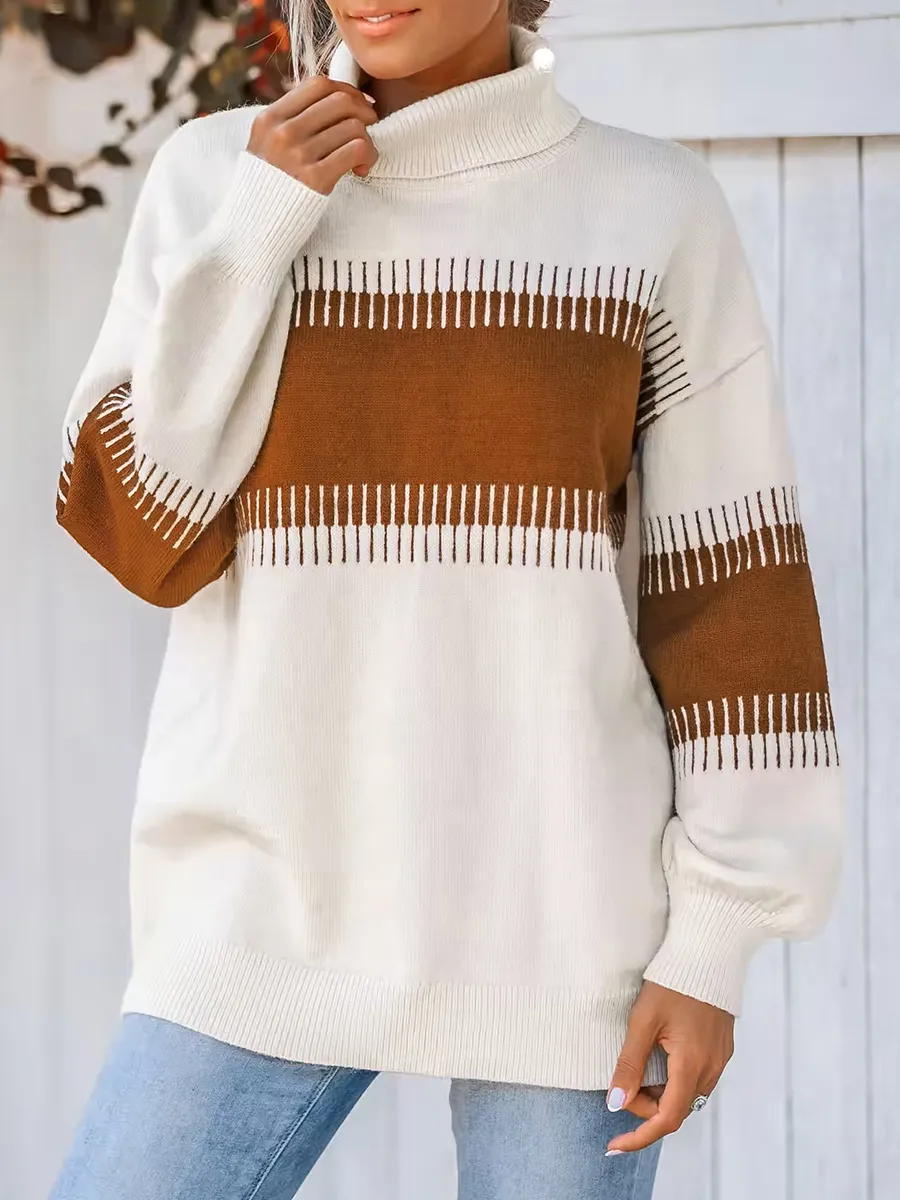 Women's color block striped turtleneck sweater