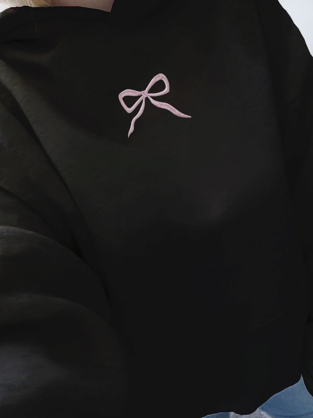 Embroidered Bow Printed Hoodie