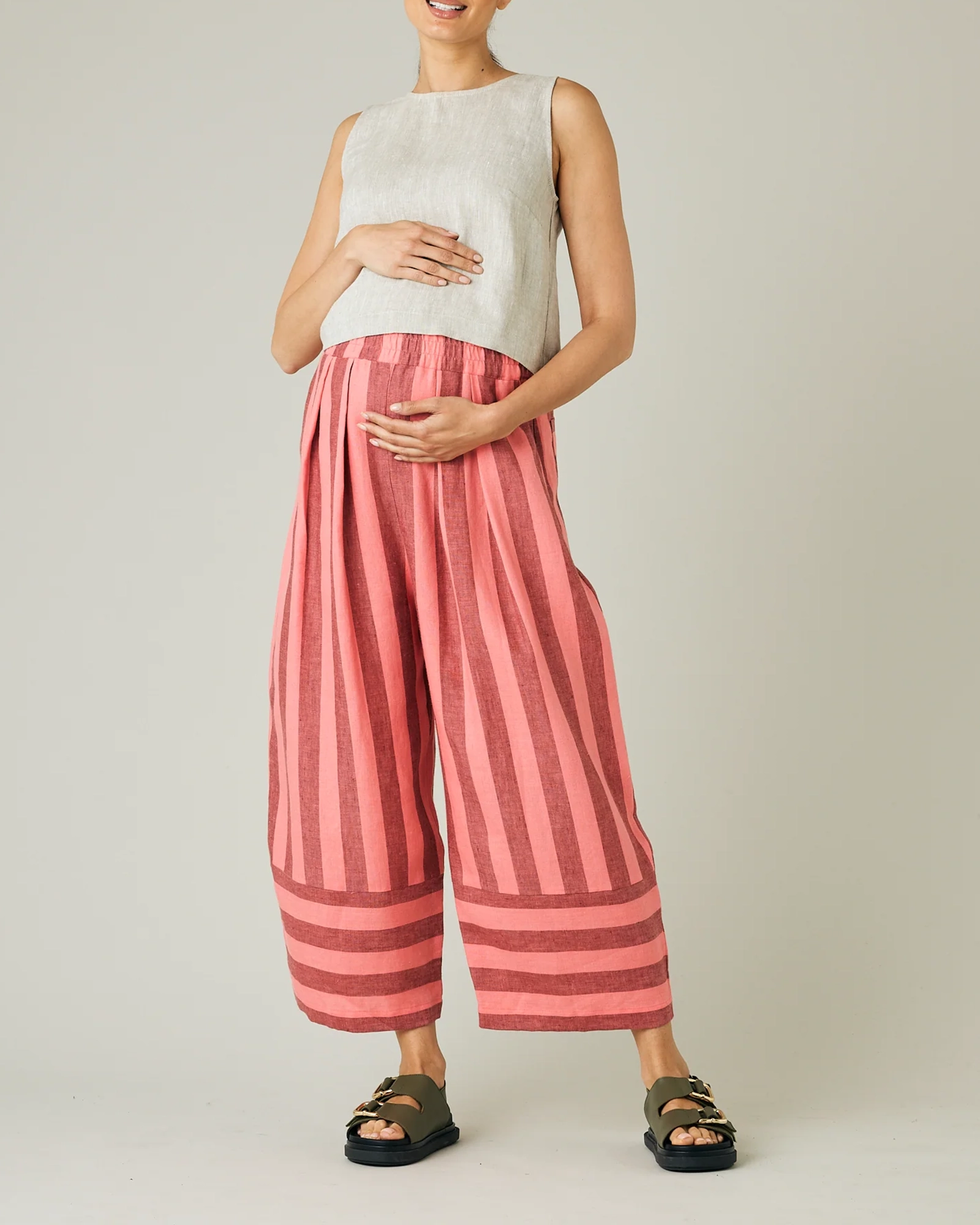 BOBBI BLUSH STRIPE LINEN TROUSERS