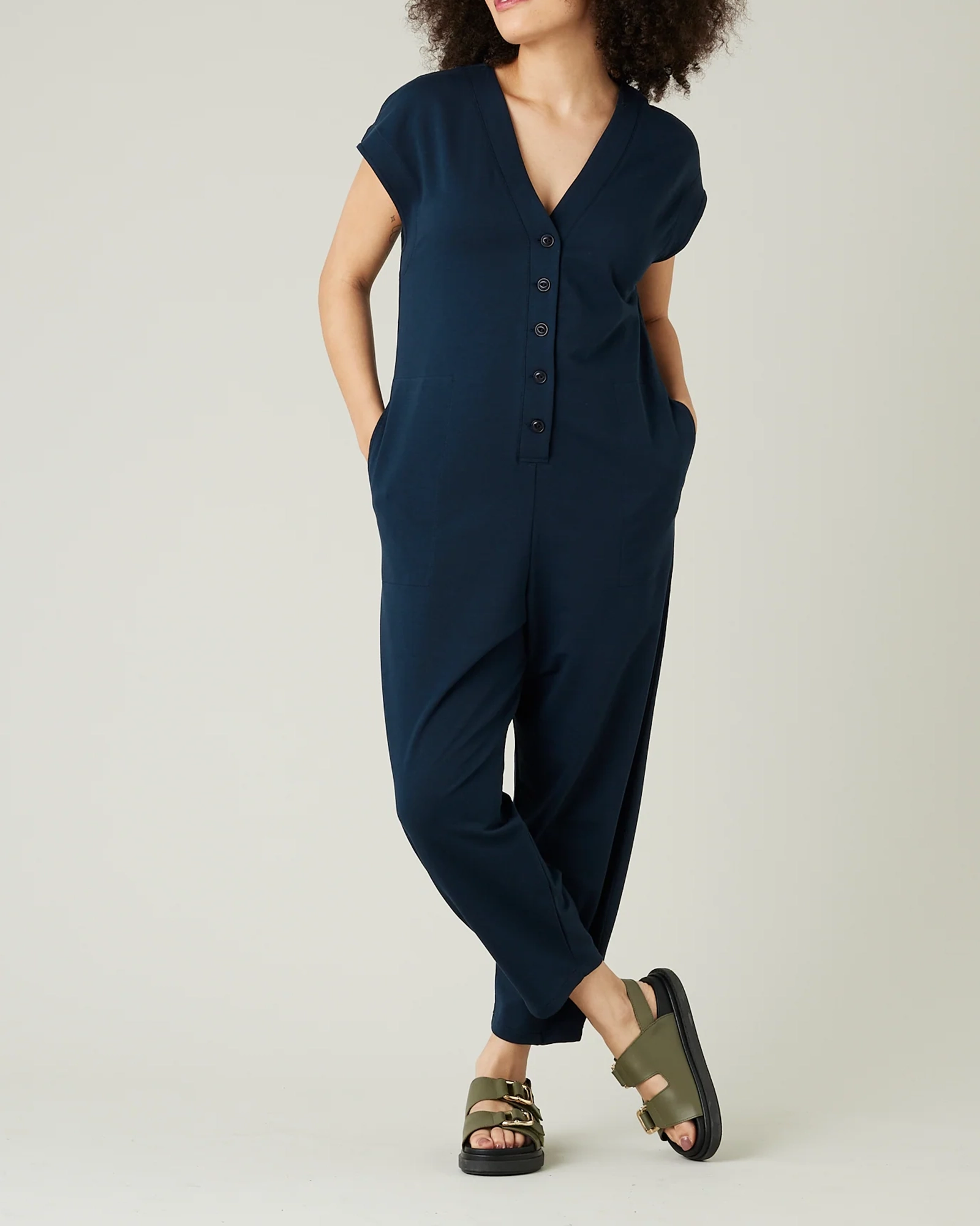 NAVY COTTON JERSEY JUMPSUIT