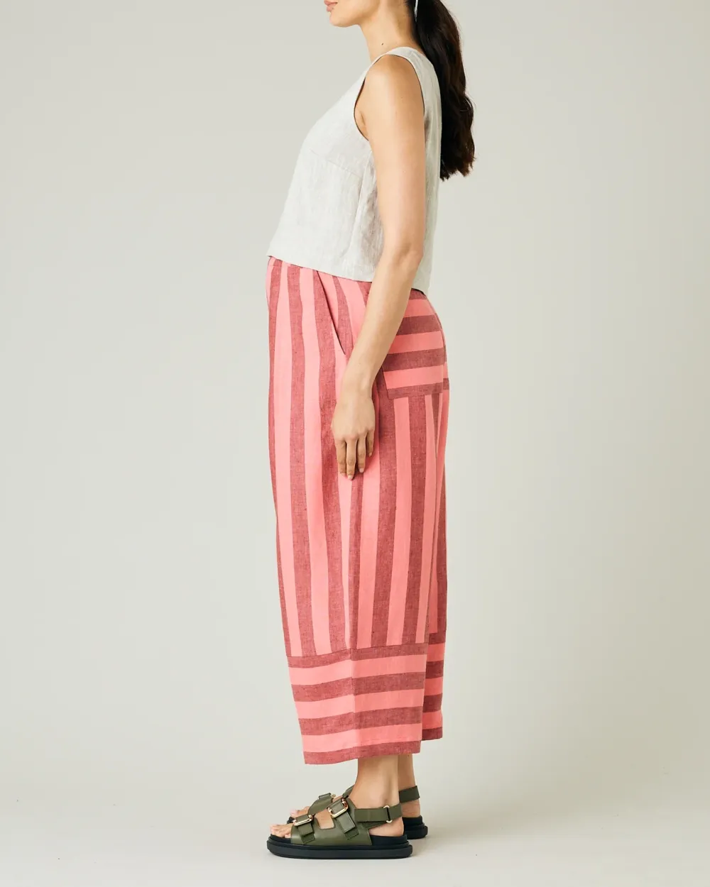 BOBBI BLUSH STRIPE LINEN TROUSERS