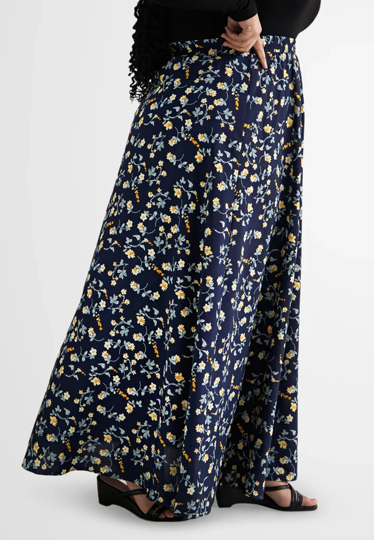 Casual Botanical Print Polyester Skirt