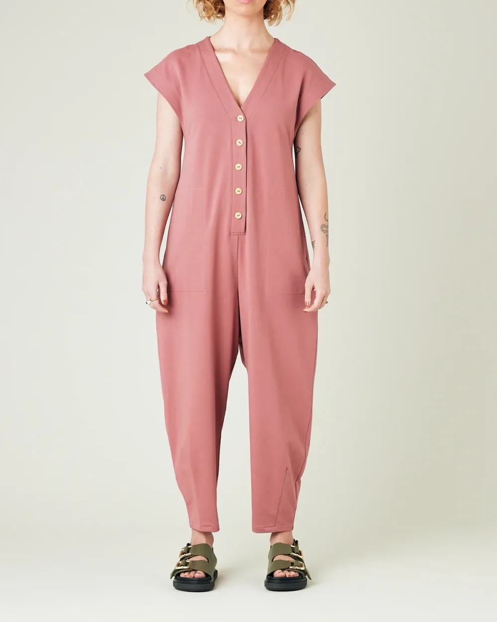 DUSTY PINK COTTON JERSEY JUMPSUIT