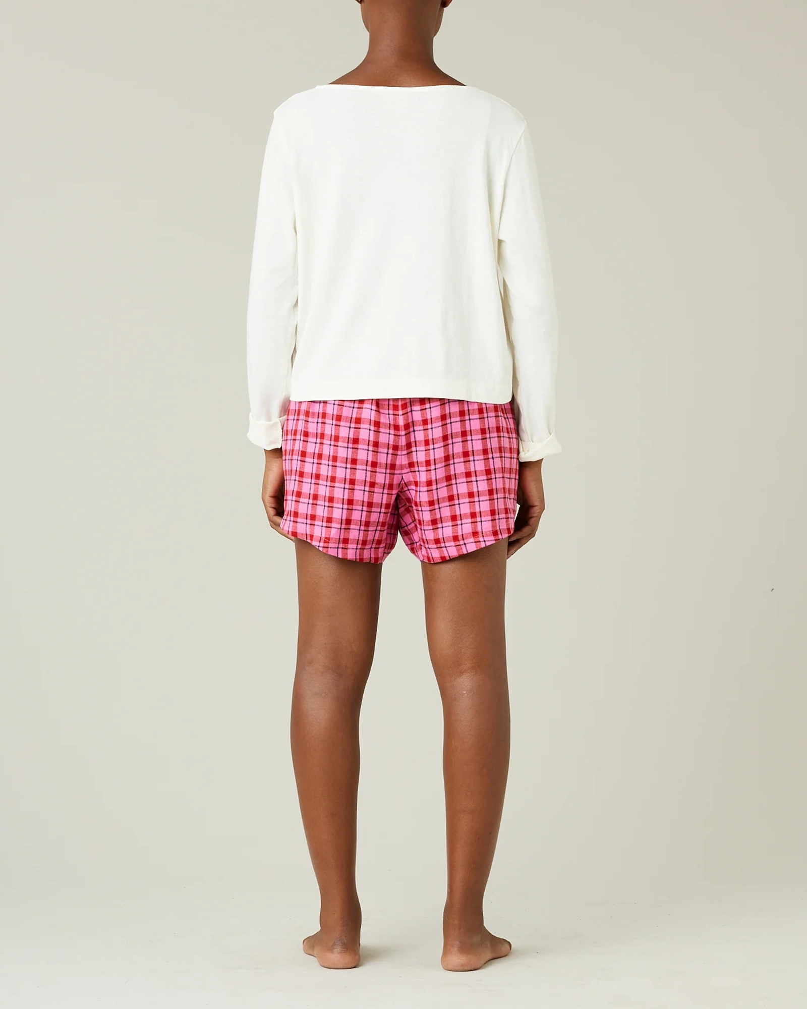 PINK & RED CHECK LINEN SHORT