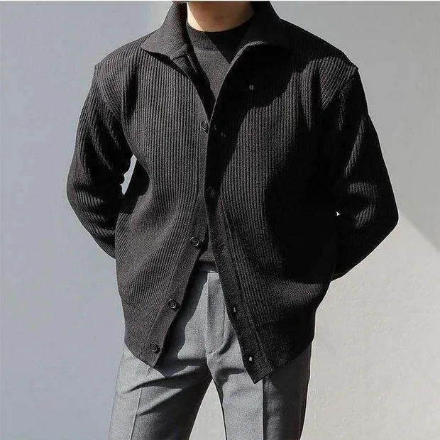 Men's autumn / winter collar casual solid color sweater cardigan sweater men's sweater coat