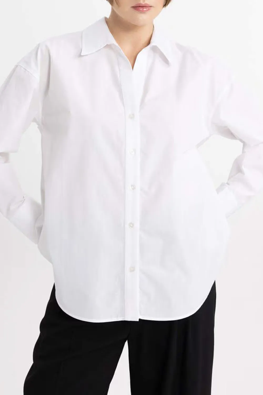 Oversize Fit Shirt Collar Poplin Long Sleeve Shirt