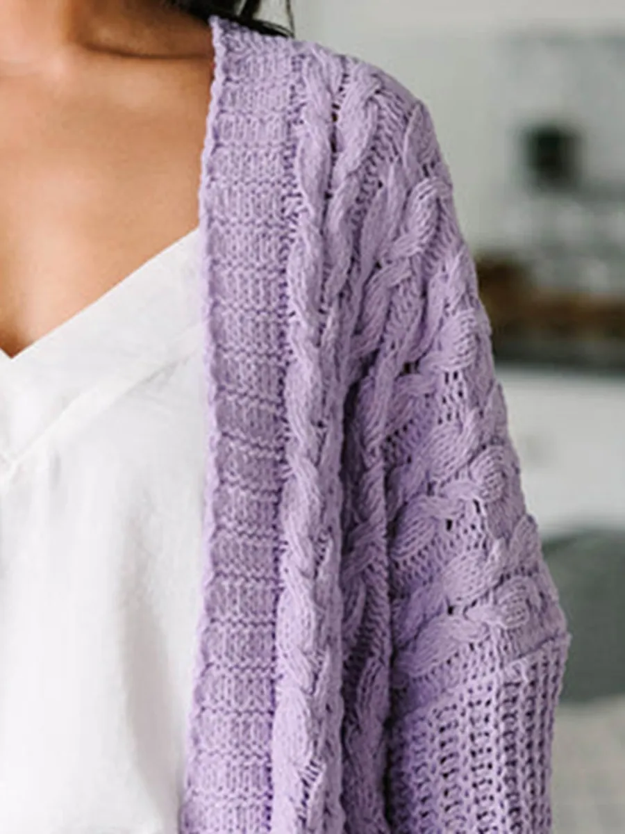 Lilac Purple Cable Knit Cardigan