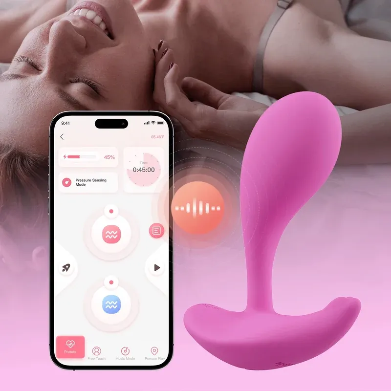 Built-in pressure sensor for personalized pleasure Built-in temperature detector monitors vaginal temp Honey Play Box App enabled 9 Intense Vibration Modes Discreet & portable design