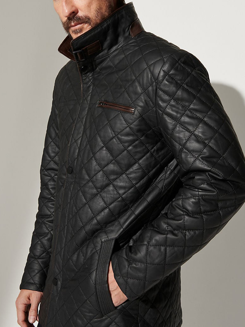 Men's Quilted Leather Coat