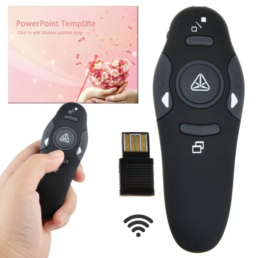 Powerpoint Clicker with Laser Pointer Presentation Remote Control and Red Light Point Universal RC RF 2.4GHz Wireless USB PPT Presenter Controller Sli