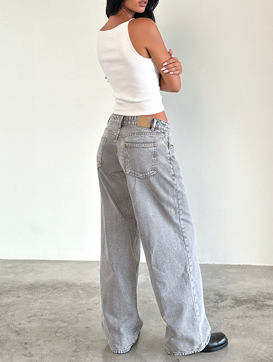 Grey Wash Roomy Extra Wide Low Rise Jeans