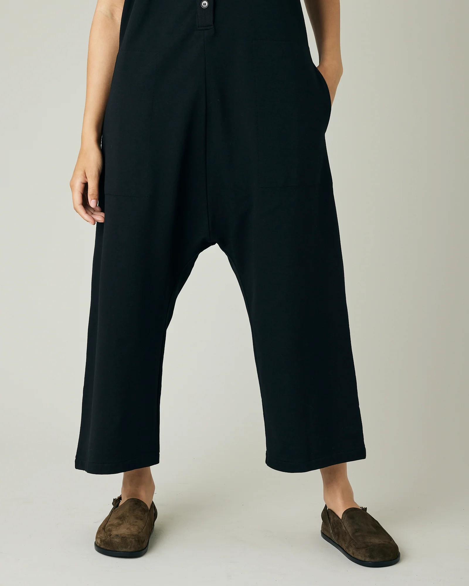 BLACK COTTON JERSEY JUMPSUIT