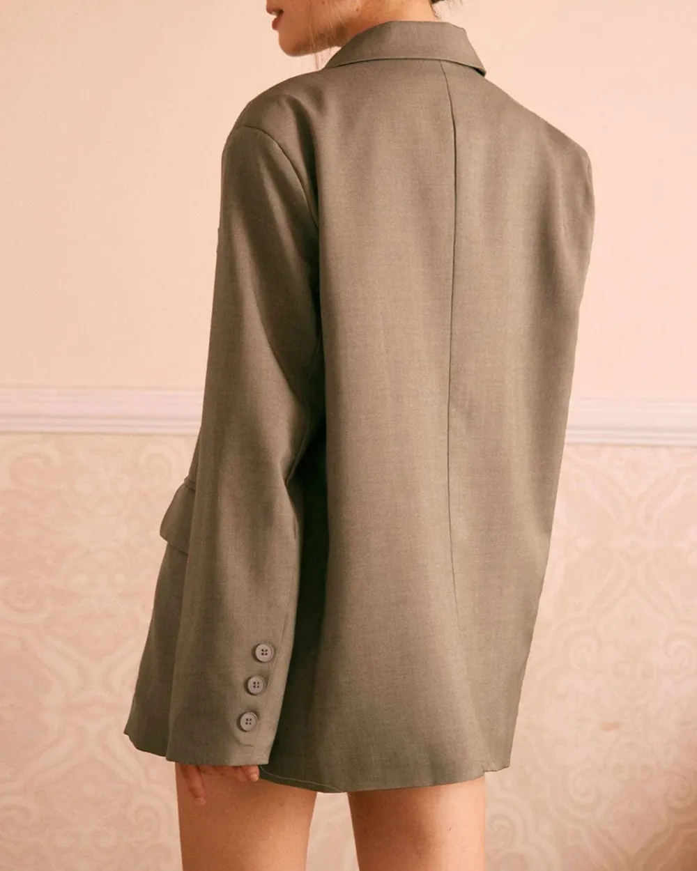 The Khaki Lapel Button Wide-waisted Blazer