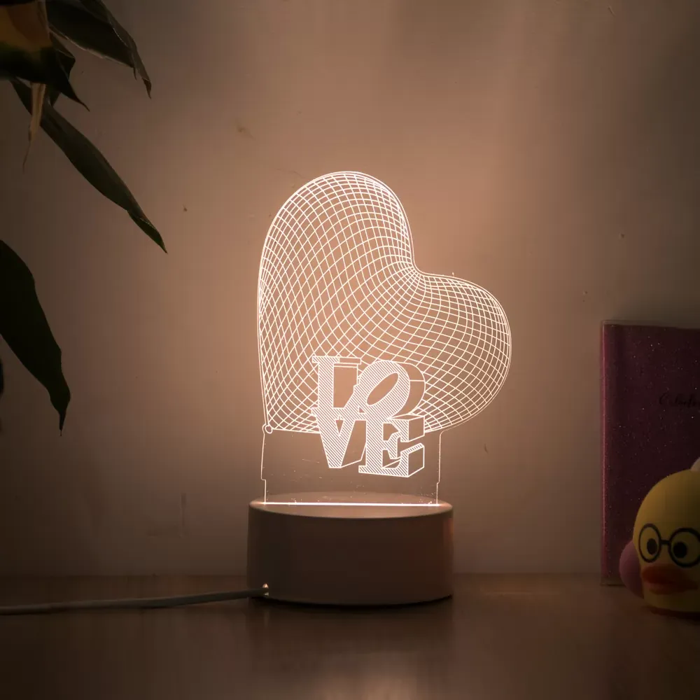 Romantic Love 3D Lamp Heart-shaped Balloon Acrylic LED Night Light Decorative Table Lamp Valentine's Day Sweetheart Wife's Gift