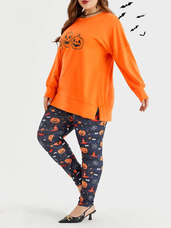 Halloween Pumpkin Print Drop Shoulder Sweatshirt