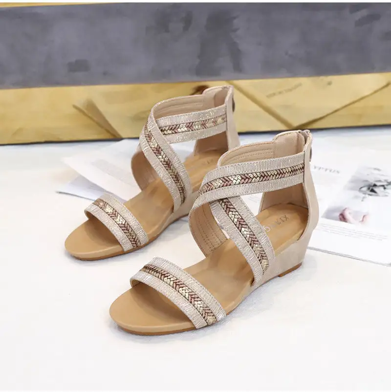 Bling Women Shoes Platform Sandals Cross Strap Wedge Cover Heel Gladiator Rome Bohemian Travel Footwear Outdoor Beach Sandals