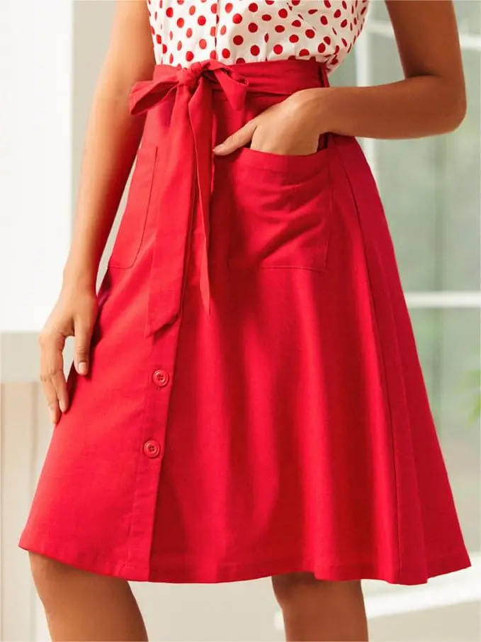 Elegant High Waist Red Skirt