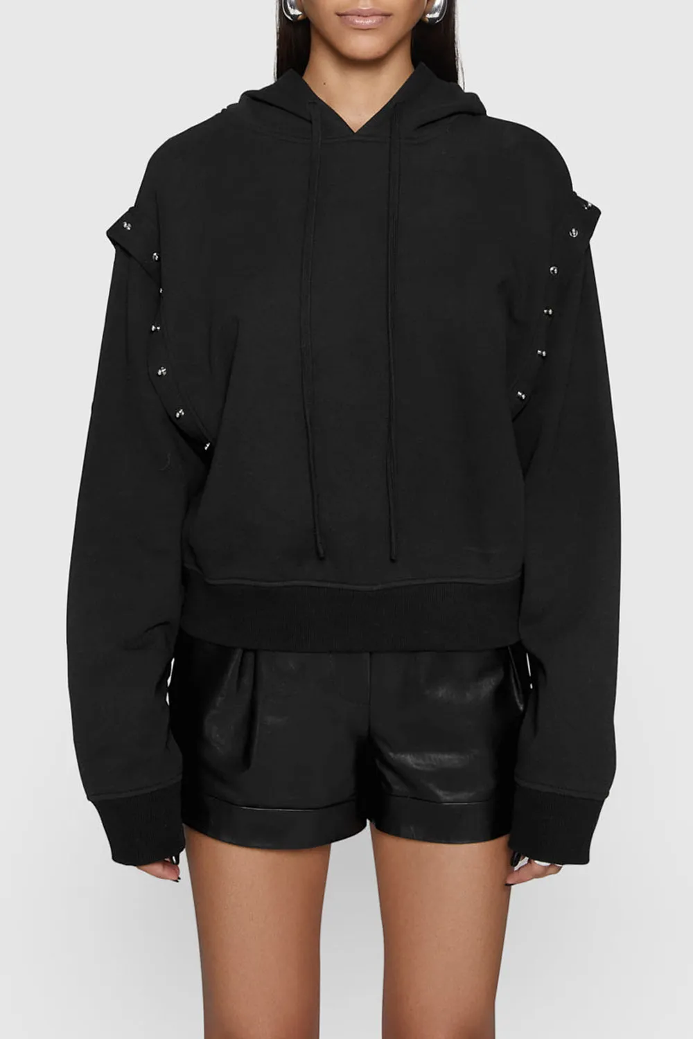 Black Wool Long Sleeve Hooded