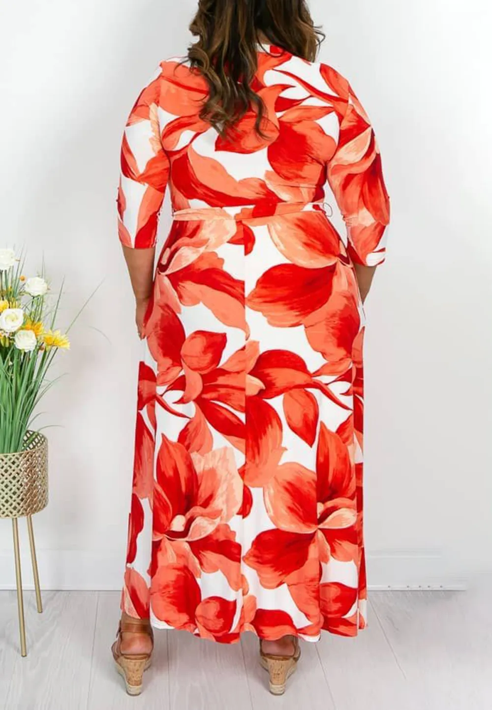 Red and Orange Floral Maxi Dress