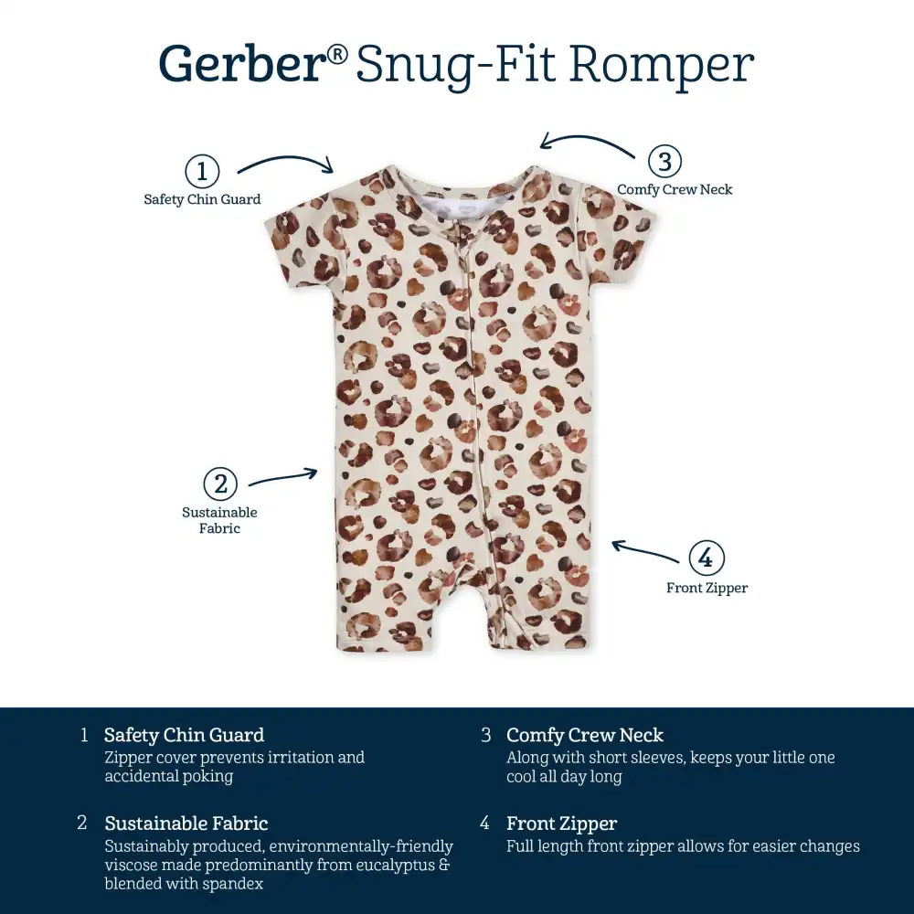 Baby Spotted Leopard Buttery Soft Viscose Made from Eucalyptus Snug Fit Romper