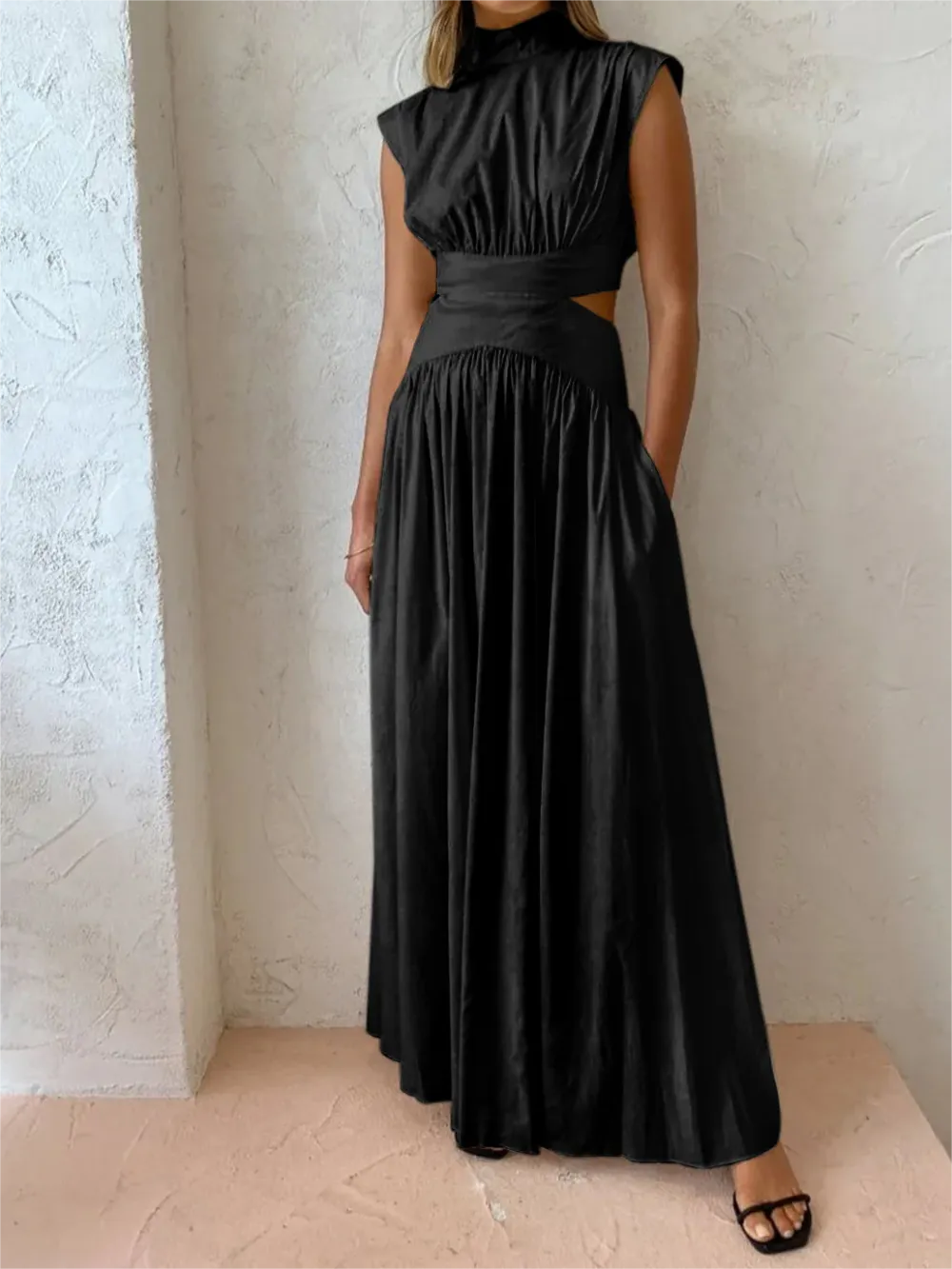 Mock Neck Cut Out Long Dress