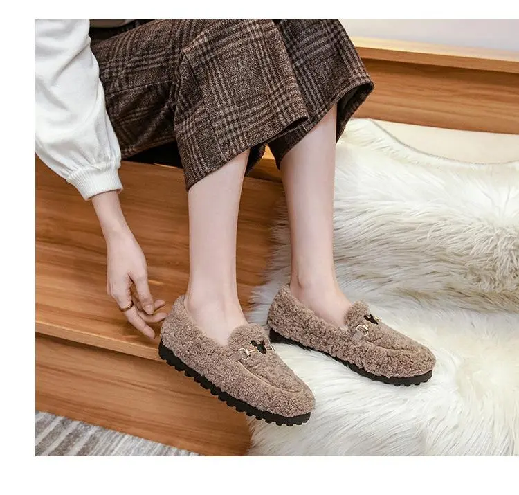 Cilool Furry Flats Loafers Fu64