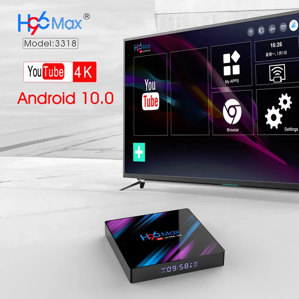 Android 10 TV Box RK3318 2GB 4GB RAM 16GB 32GB 64GB ROM Top Set Box Quad-Core 4K 2.4G/5G WiFi Blutth Smart Media Player