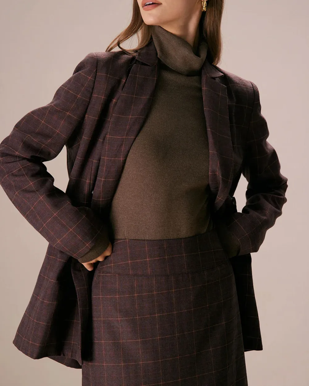 The Coffee Lapel Double Breasted Plaid Blazer