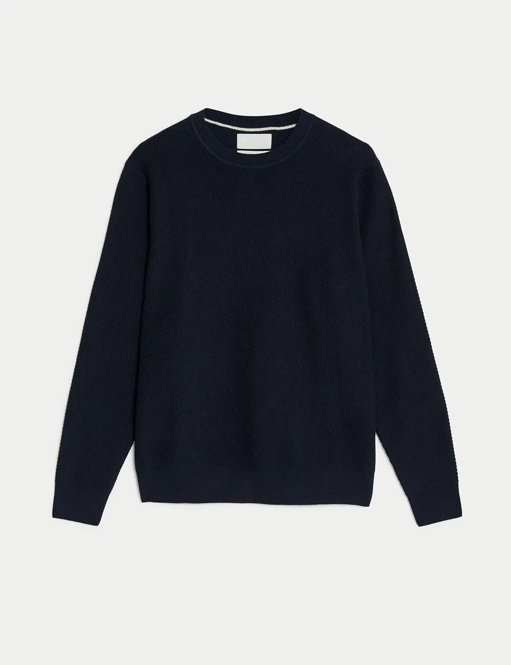 Cotton Blend Textured Crew Neck Jumper