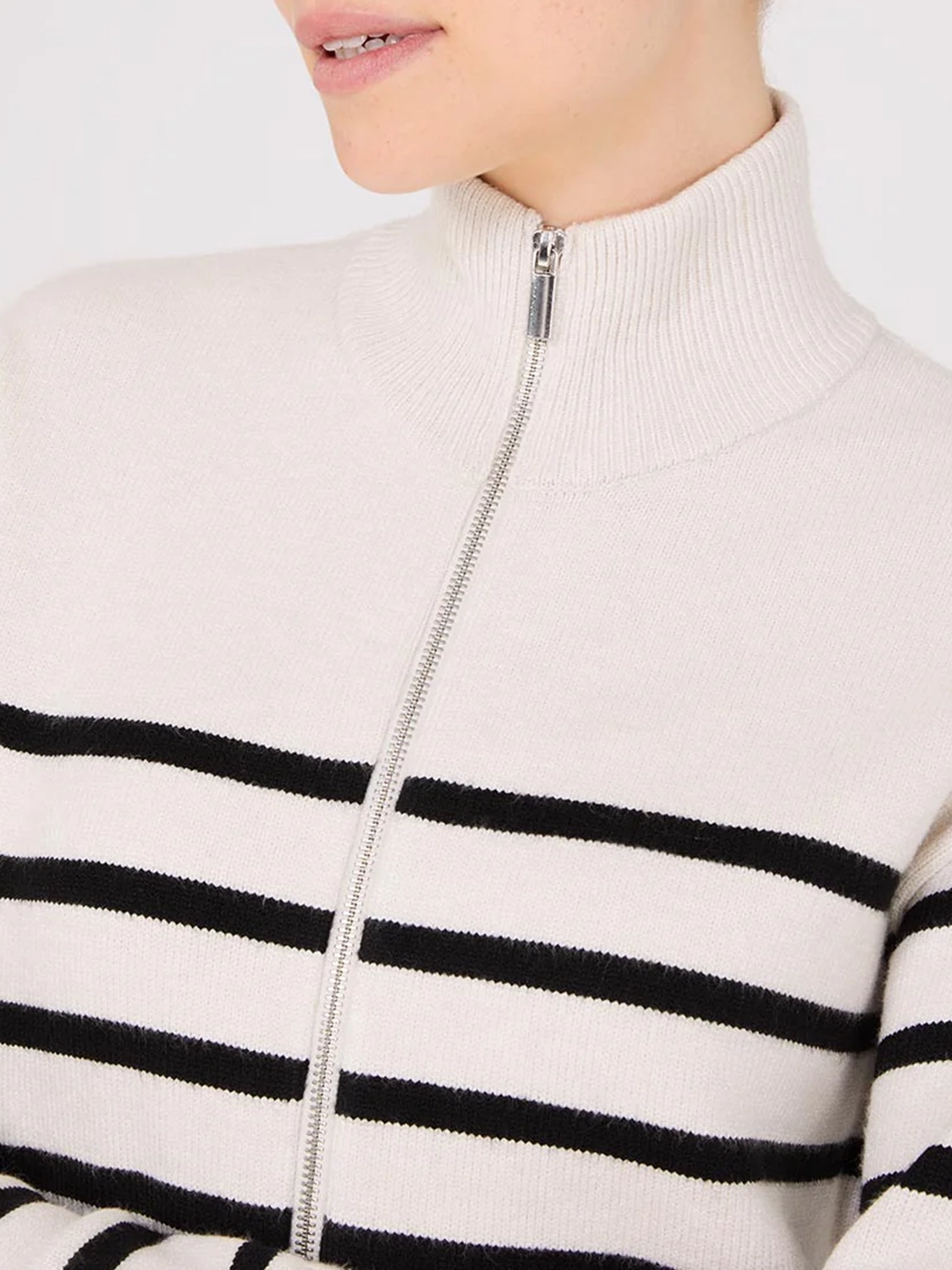 Striped Zip-Front Sweater