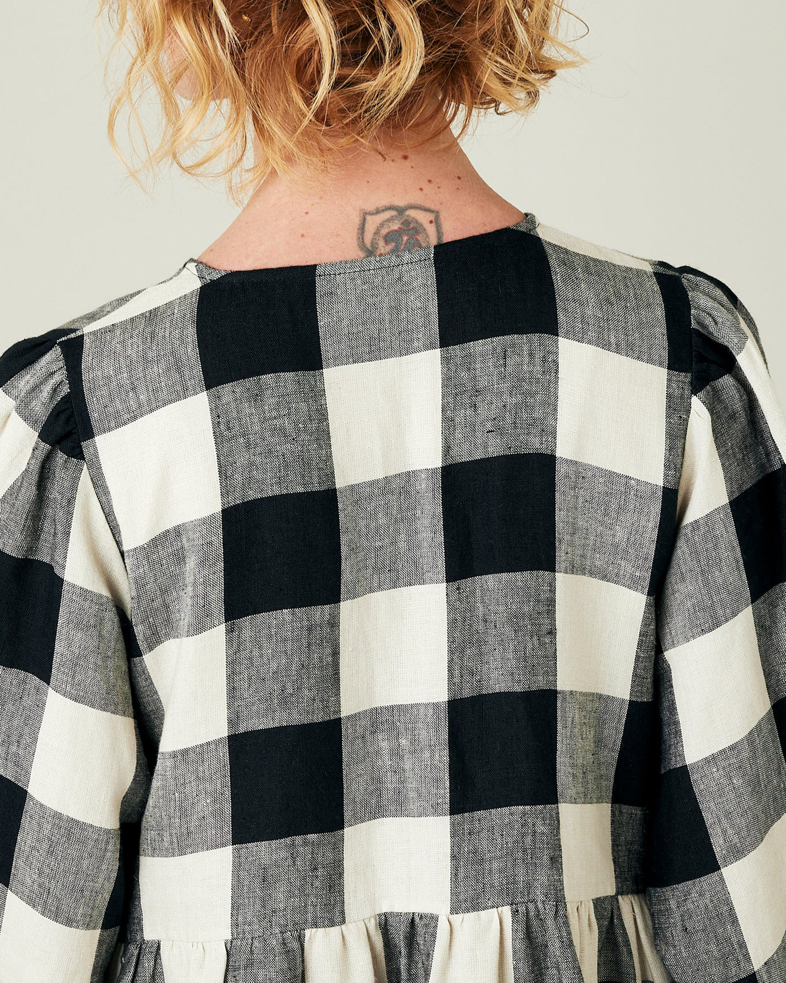 ABBIE STONE & BLACK MEGA CHECK LINEN DRESS