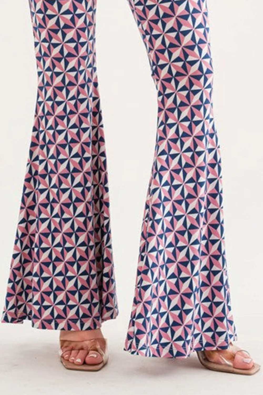 TEAL GEOMETRIC PRINT WIDE-LEG PANTS