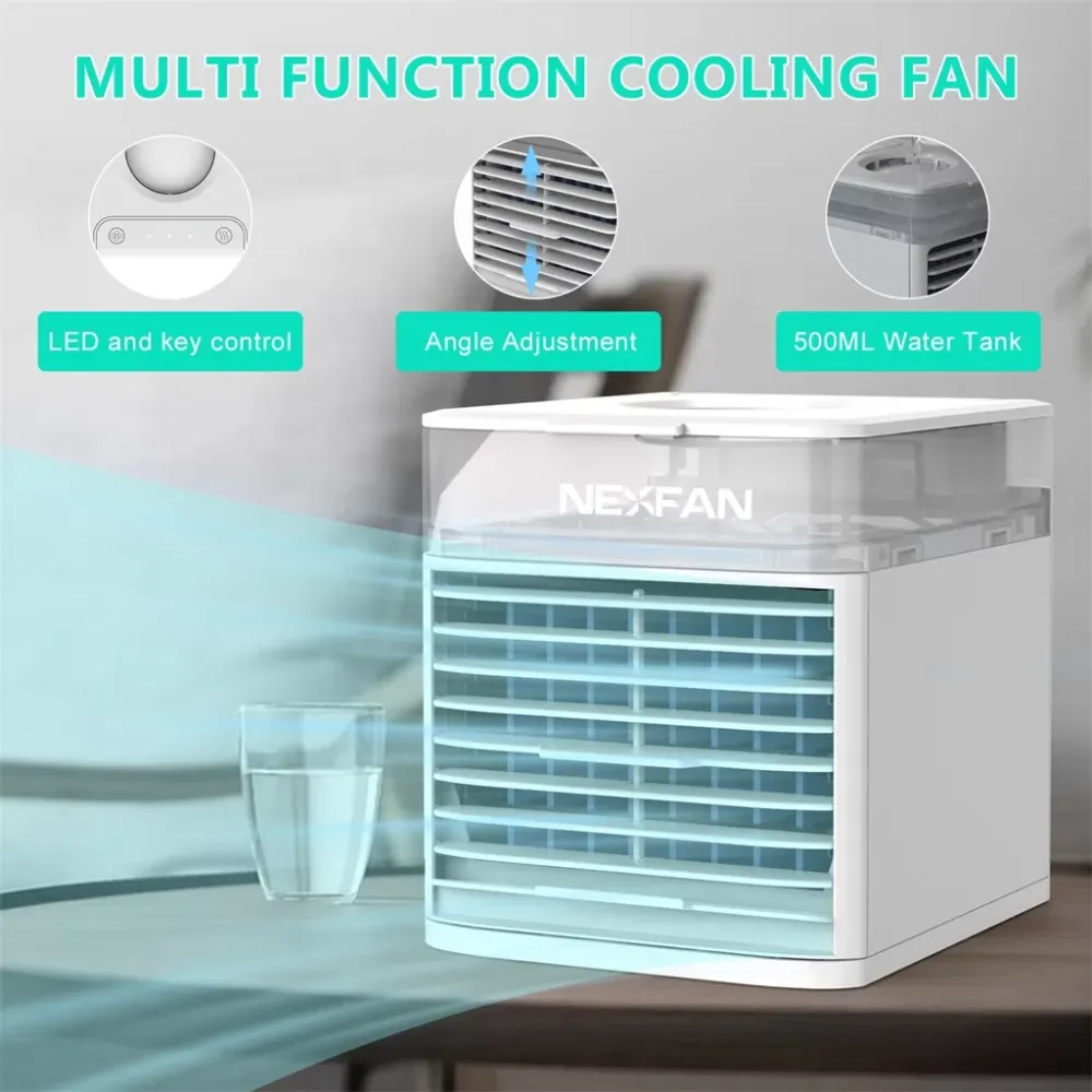 NEXFAN Portable Desk Fan Low Noise Multi-function Air Cooler LED Light USB Desk Fan 3 Speed USB Air Conditioner