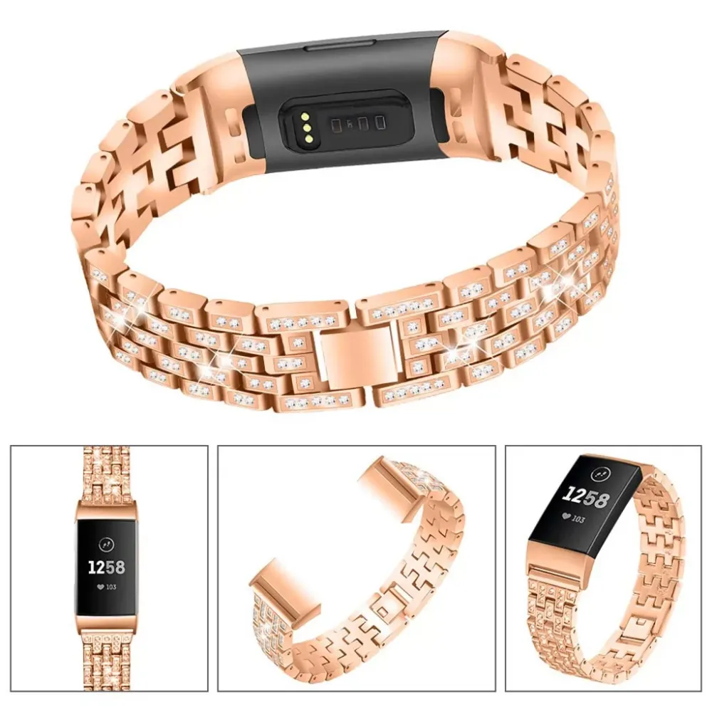 Bling Stainless Steel Metal Bracelet Strap Band for Fitbit Charge 3 Smart Watch Quick Release SmartWatch Fashion Accessories