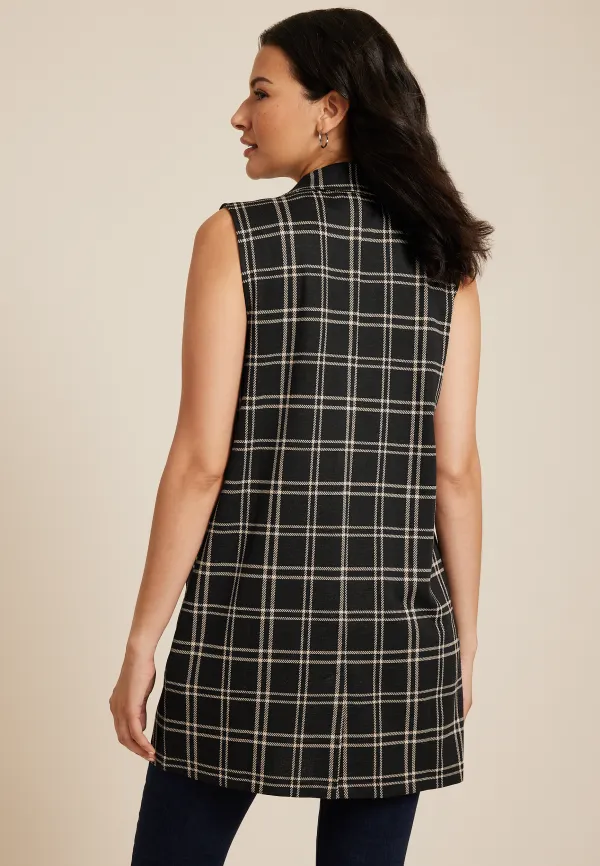 Windowpane Longline Blazer Vest