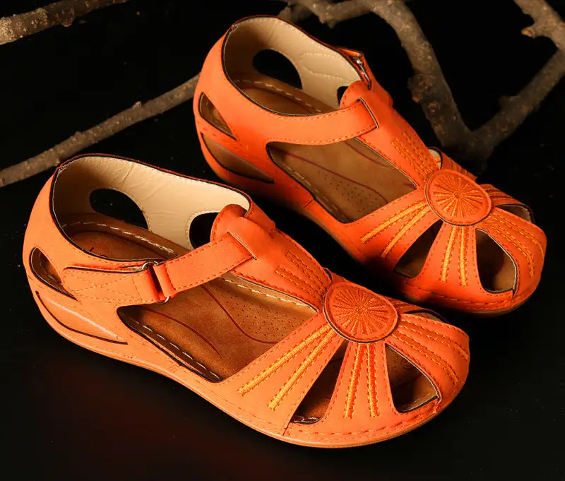 Summer new leather Baotou hook and loop women sandals