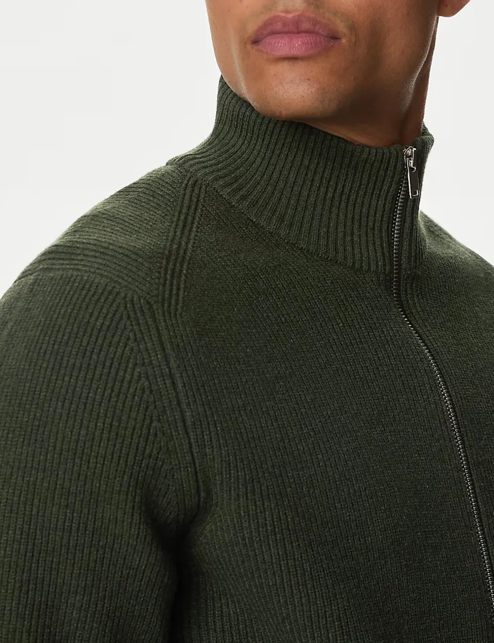 Cotton Blend Funnel Neck Zip Up Jumper