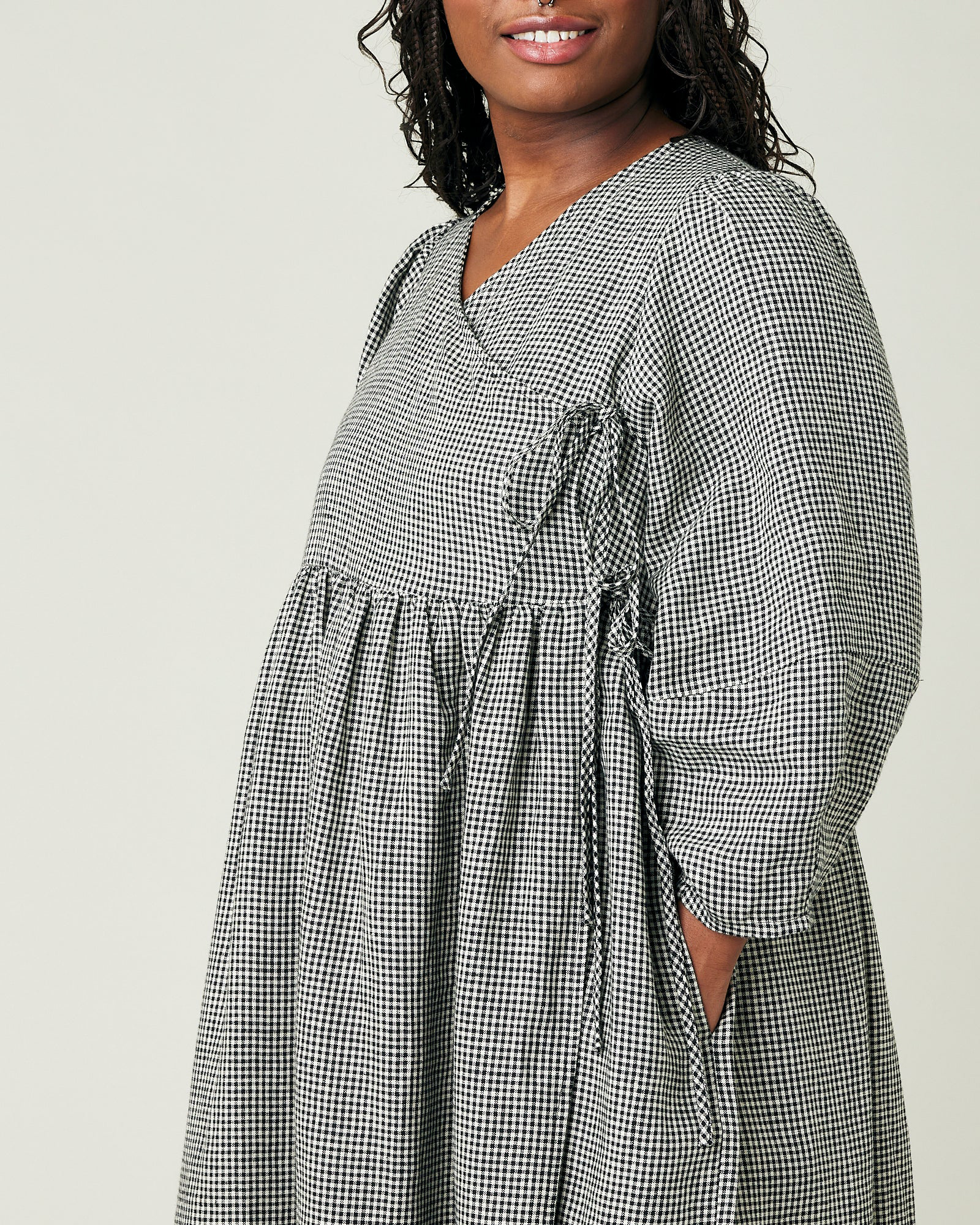 BLACK & STONE MICRO GINGHAM LINEN DRESS