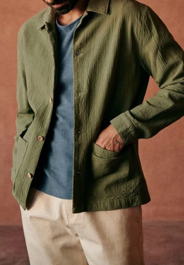 Tim Coton Texture Jacket-Green