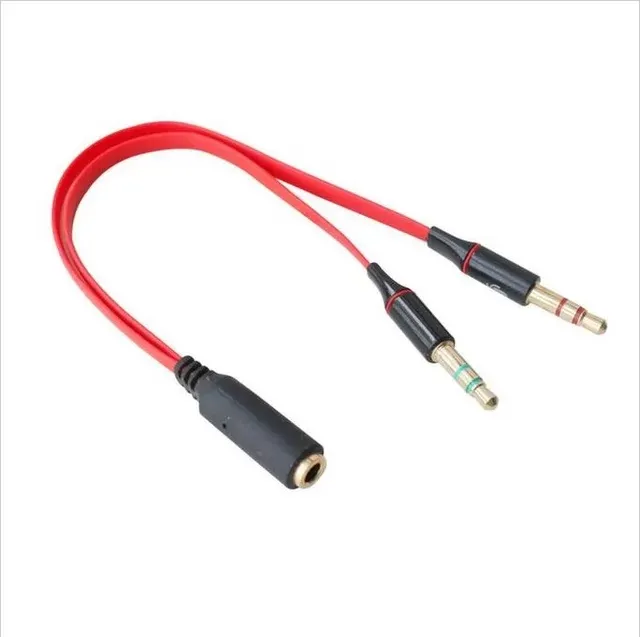 1/8 3.5mm Y Splitter Adapter Extension Cable MIC and Audio Jack Gold Plated Female to 2 Male Phones Headset Headphone Earphone Earbuds Microphone to L