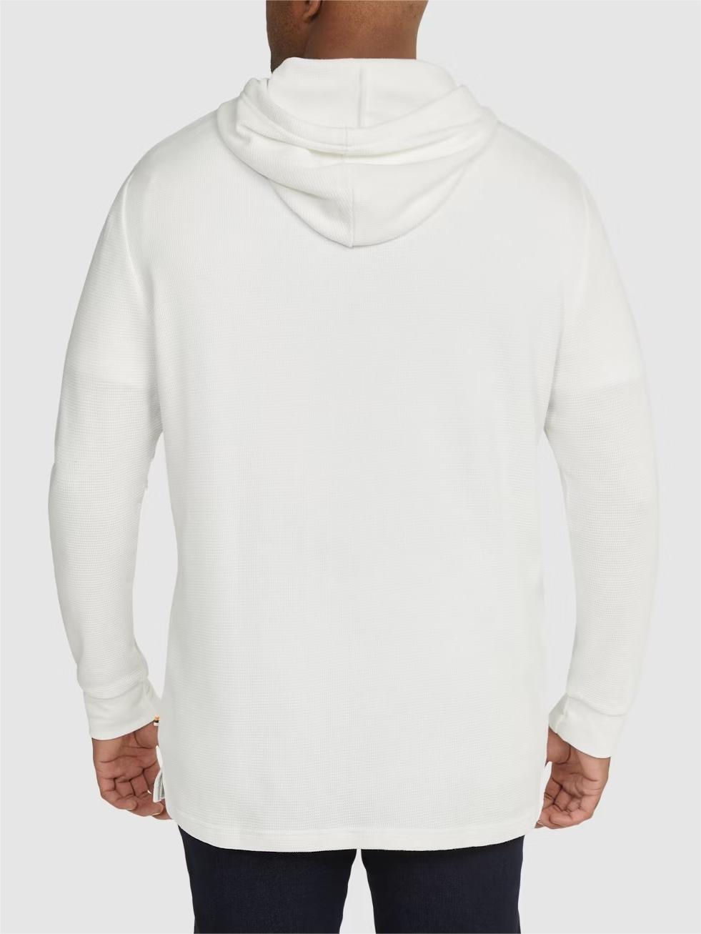 WHITE WAFFLE HOODED LONG SLEEVE TOP