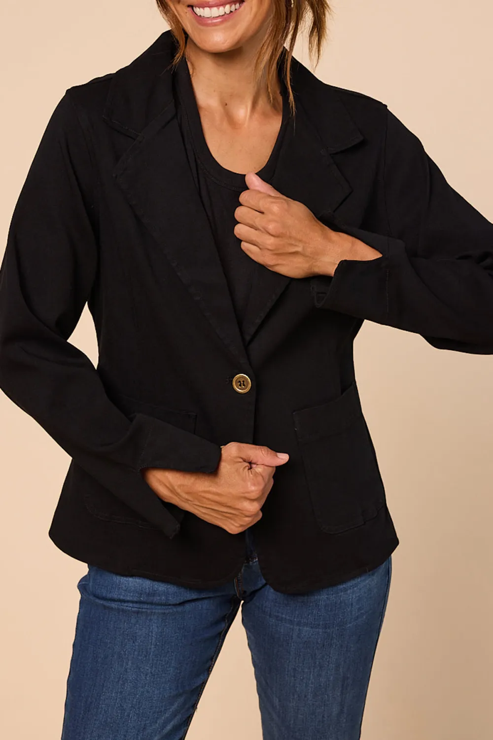 Adrift Ponte Blazer In Black